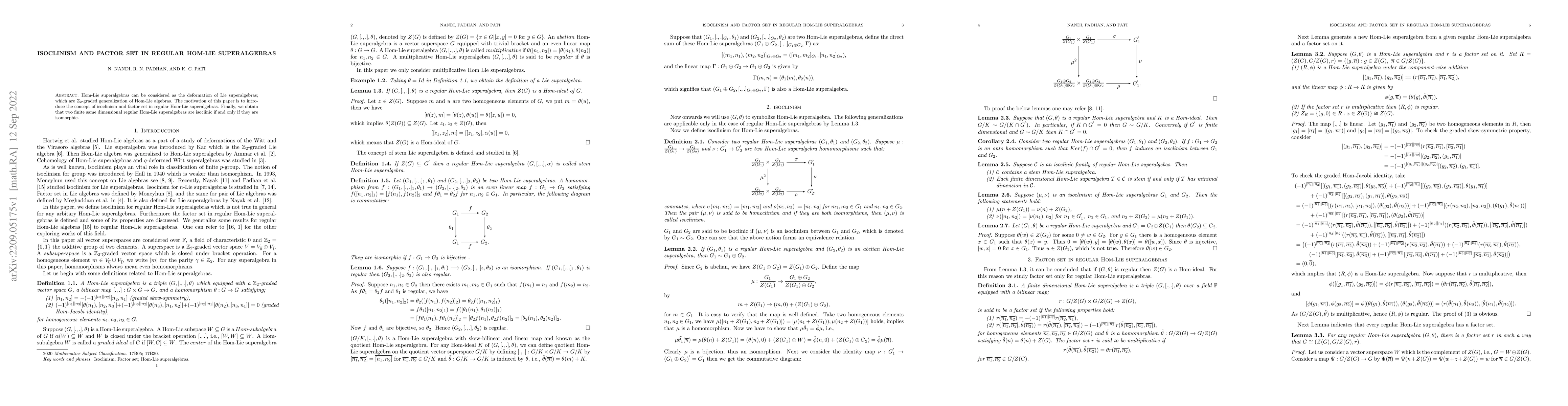 Thumbnail for Isoclinism and factor set in regular Hom-Lie Superalgebras