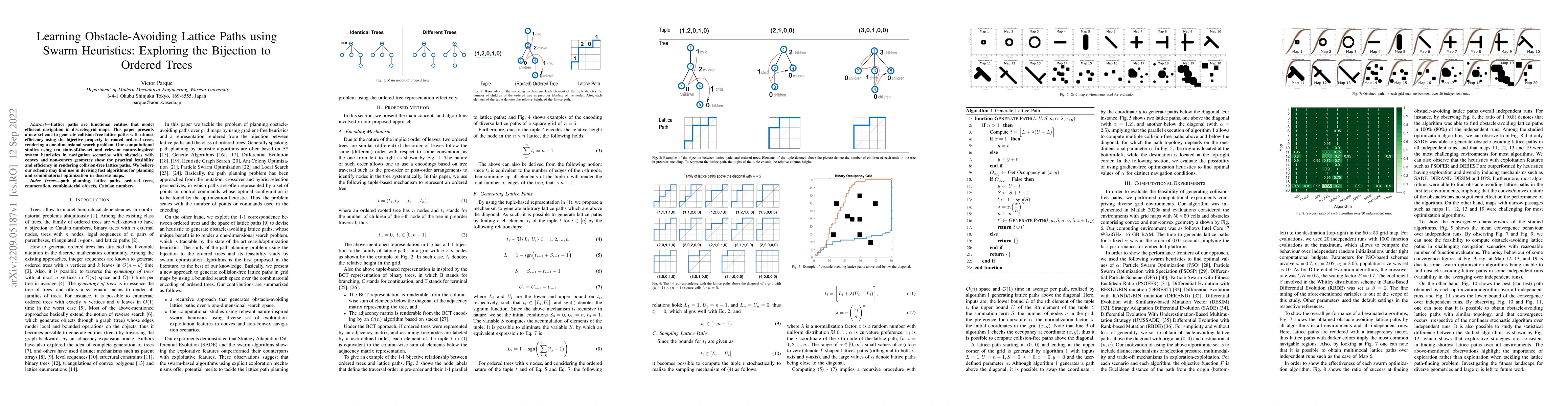 Thumbnail for Learning Obstacle-Avoiding Lattice Paths using Swarm Heuristics:
  Exploring the Bijection to Ordered Trees