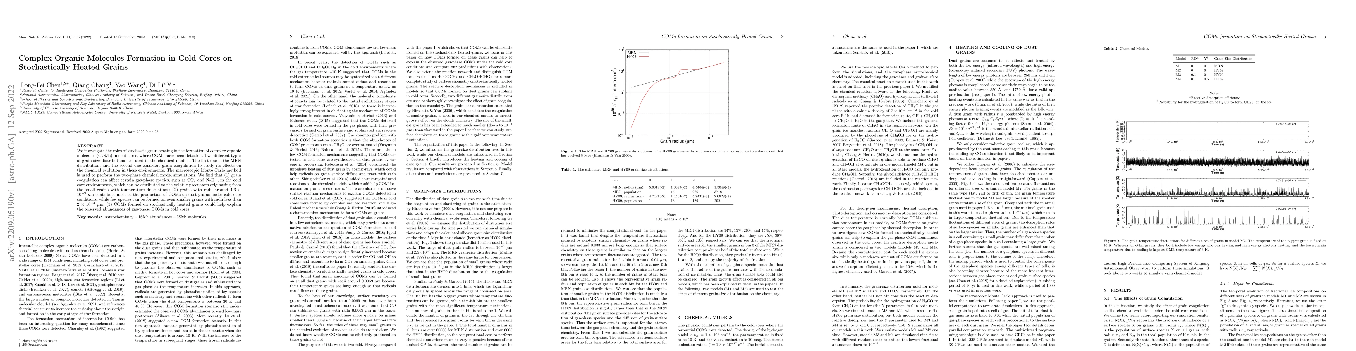 Thumbnail for Complex Organic Molecules Formation in Cold Cores on Stochastically
  Heated Grains