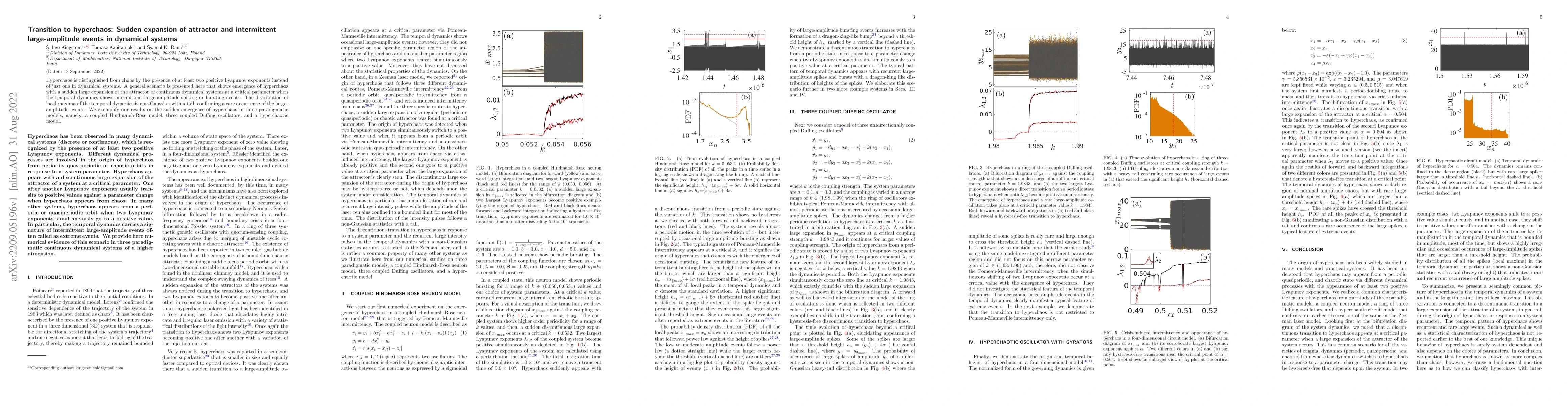 Thumbnail for Transition to hyperchaos: Sudden expansion of attractor and intermittent
  large-amplitude events in dynamical systems