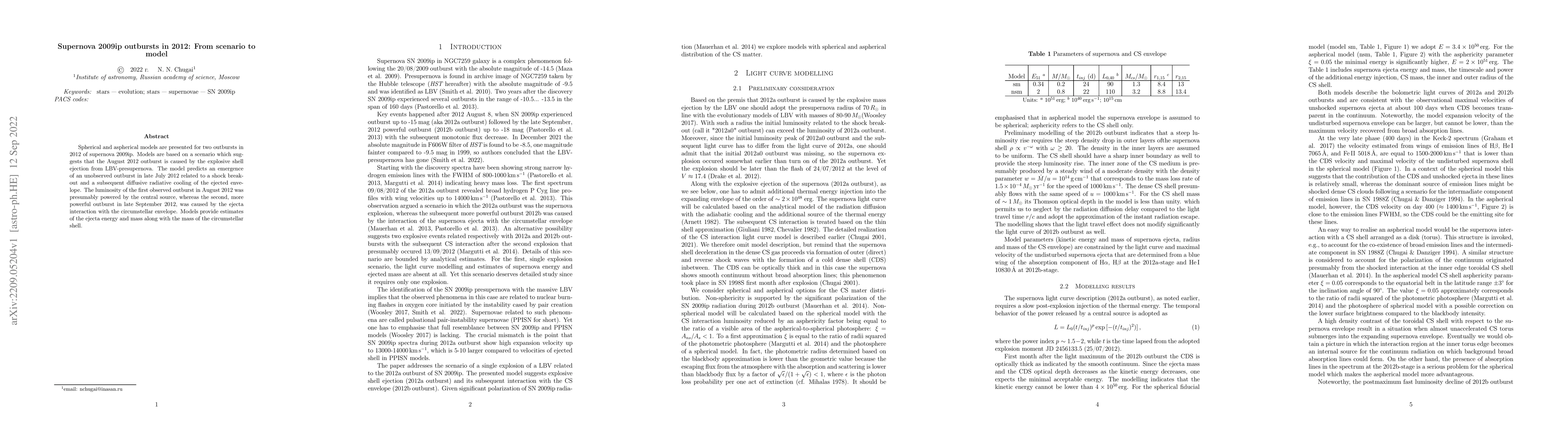 Thumbnail for Supernova 2009ip outbursts in 2012: From scenario to model