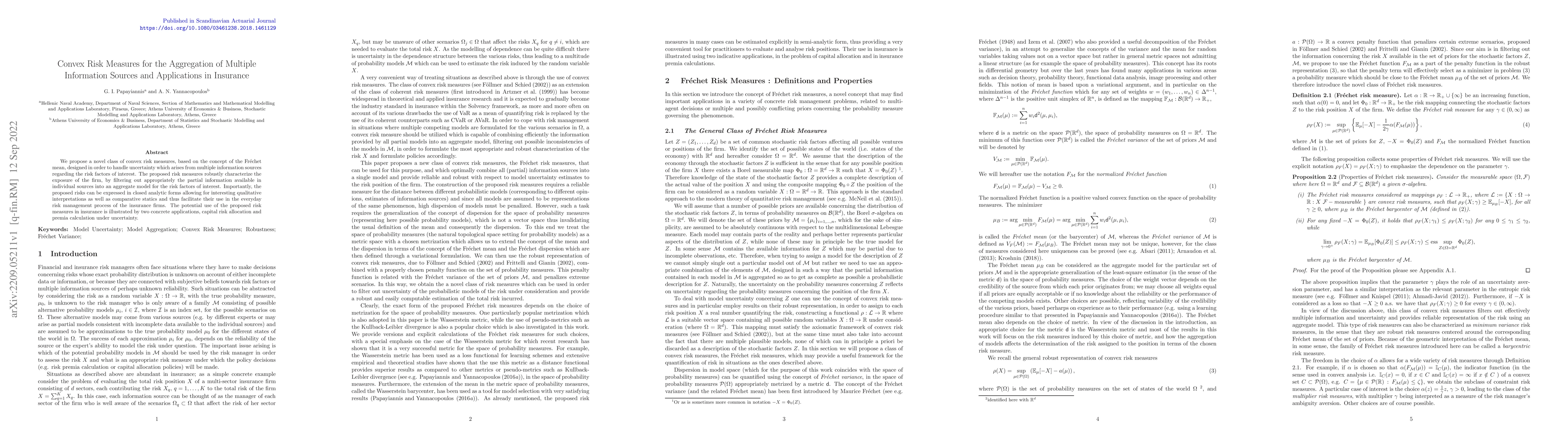 Thumbnail for Convex Risk Measures for the Aggregation of Multiple Information Sources
  and Applications in Insurance