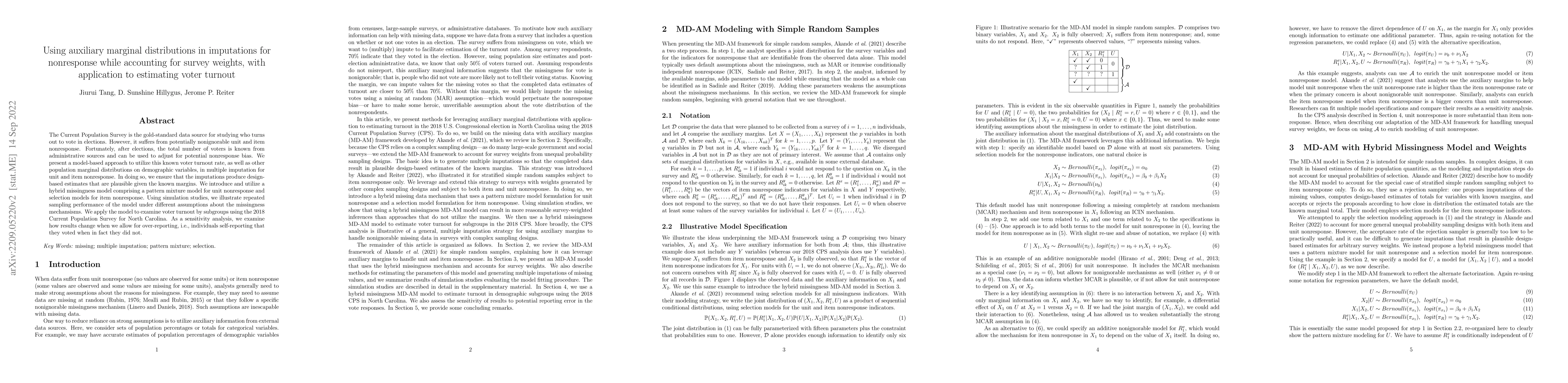 Thumbnail for Using auxiliary marginal distributions in imputations for nonresponse
  while accounting for survey weights, with application to estimating voter
  turnout