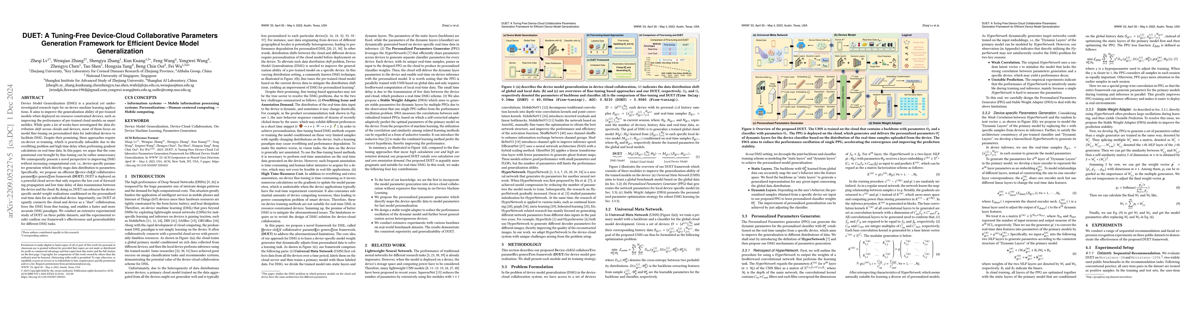 Thumbnail for DUET: A Tuning-Free Device-Cloud Collaborative Parameters Generation
  Framework for Efficient Device Model Generalization