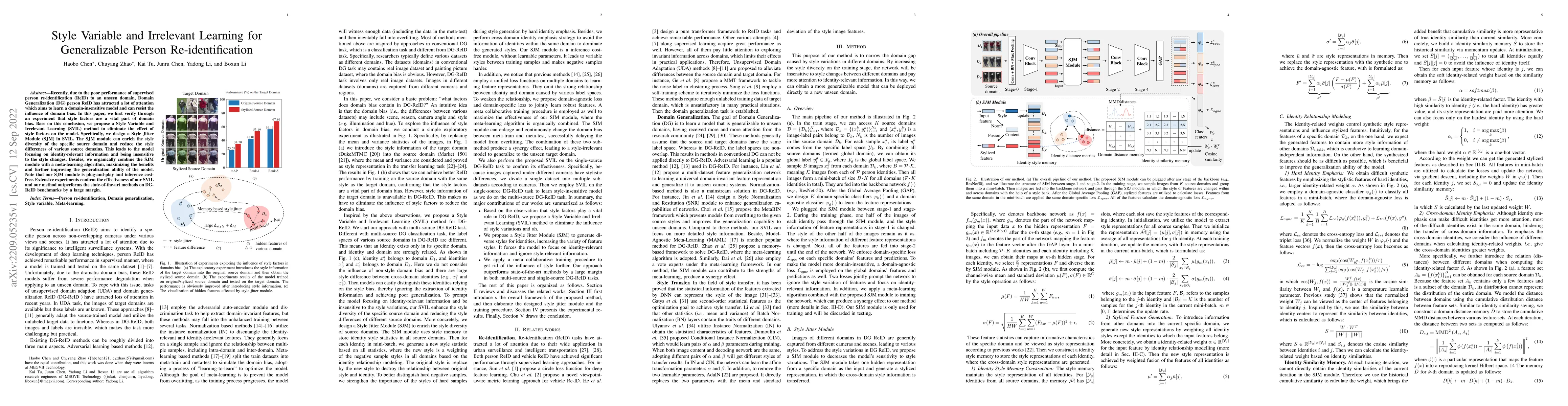 Thumbnail for Style Variable and Irrelevant Learning for Generalizable Person
  Re-identification