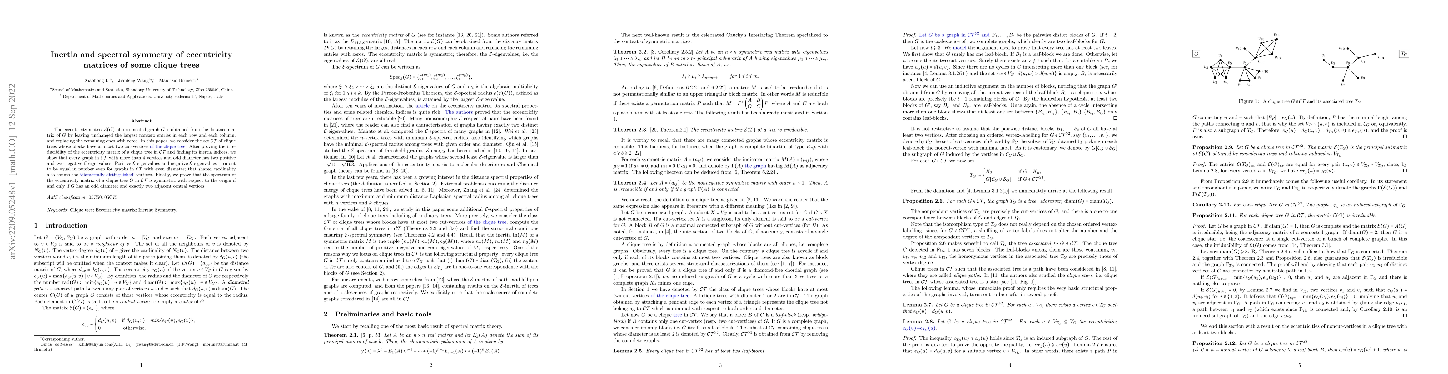 Thumbnail for Inertia and spectral symmetry of eccentricity matrices of some clique
  trees