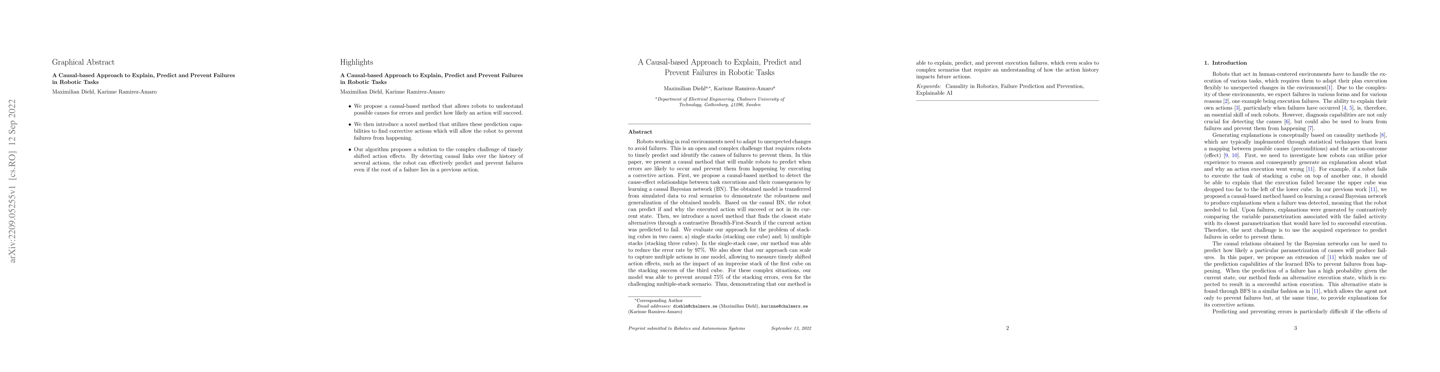 Thumbnail for A Causal-based Approach to Explain, Predict and Prevent Failures in
  Robotic Tasks