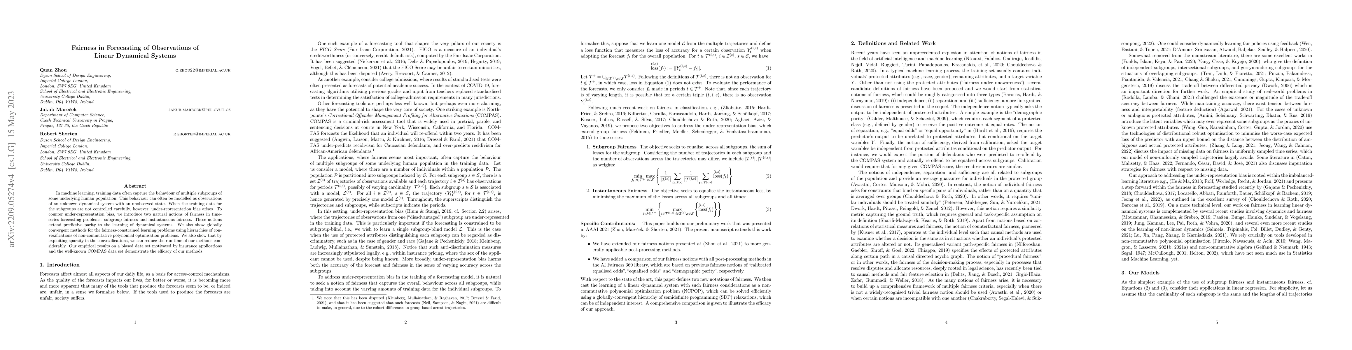 Thumbnail for Fairness in Forecasting of Observations of Linear Dynamical Systems