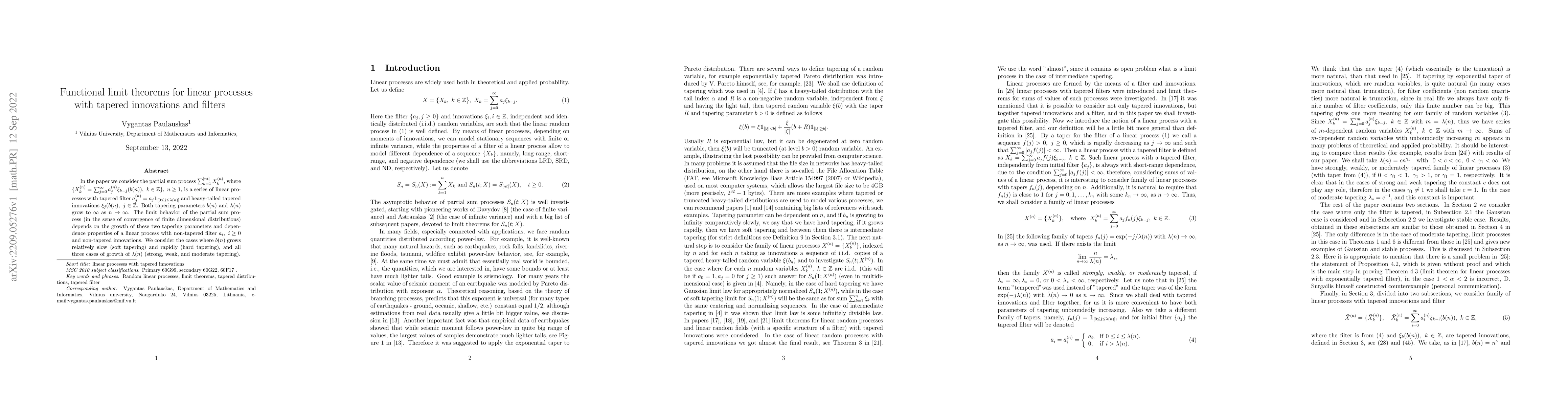 Thumbnail for Functional limit theorems for linear processes with tapered innovations
  and filters