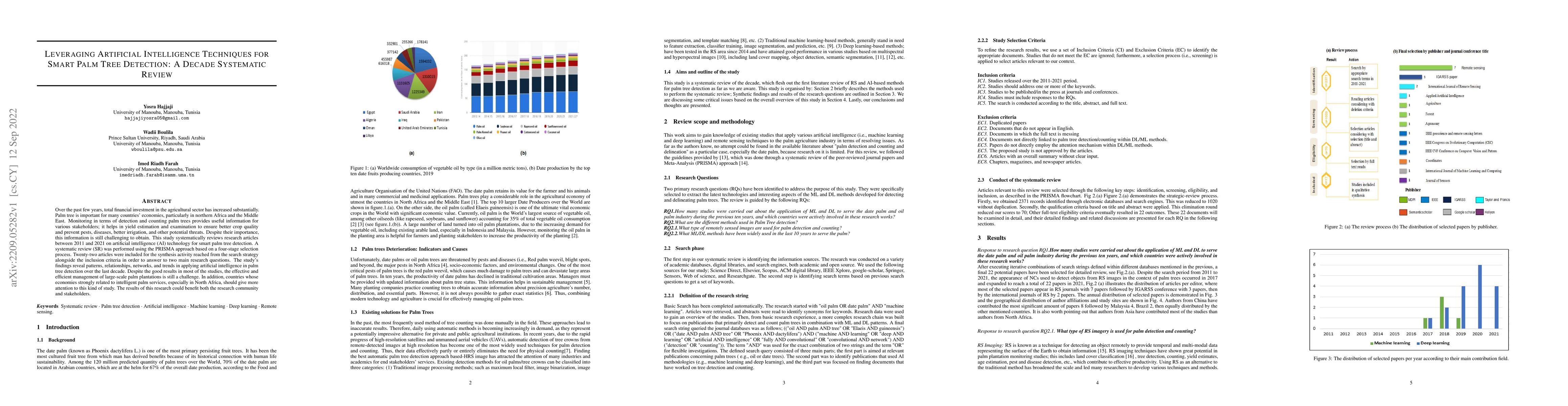 Thumbnail for Leveraging Artificial Intelligence Techniques for Smart Palm Tree
  Detection: A Decade Systematic Review