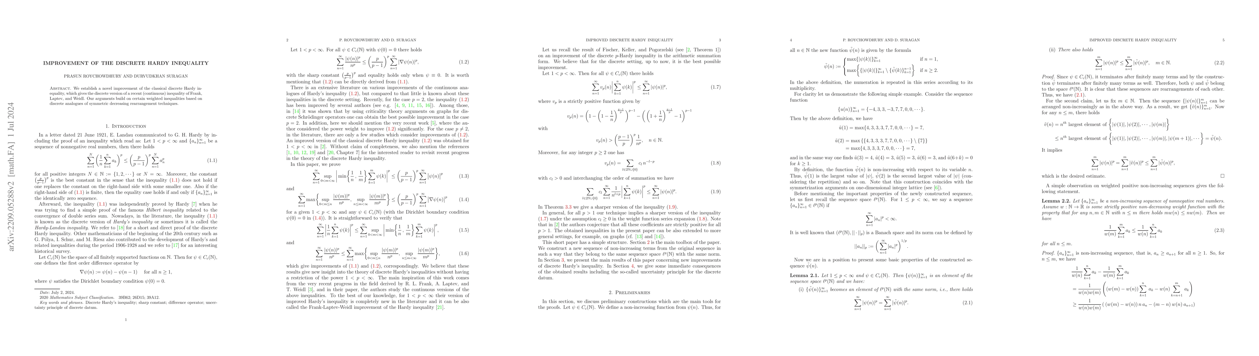 Thumbnail for Improvement of the discrete Hardy inequality