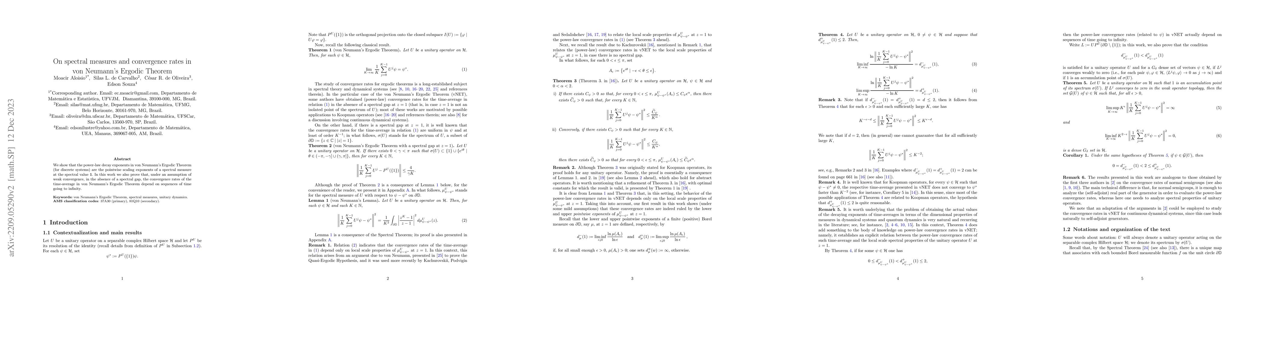Thumbnail for On spectral measures and convergence rates in von Neumann's Ergodic
  Theorem