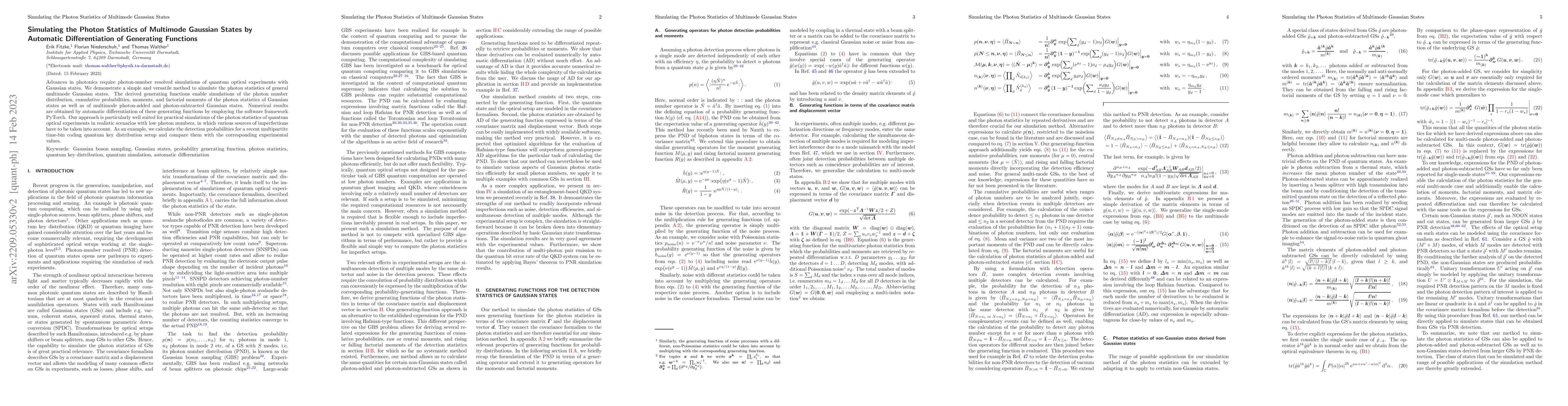 Thumbnail for Simulating the Photon Statistics of Multimode Gaussian States by
  Automatic Differentiation of Generating Functions