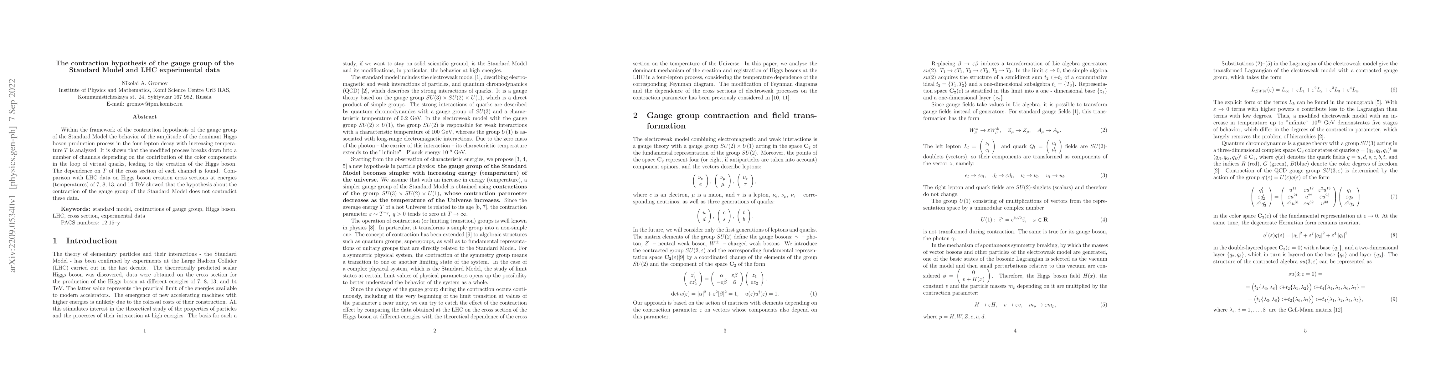 Thumbnail for The contraction hypothesis of the gauge group of the Standard Model and
  LHC experimental data