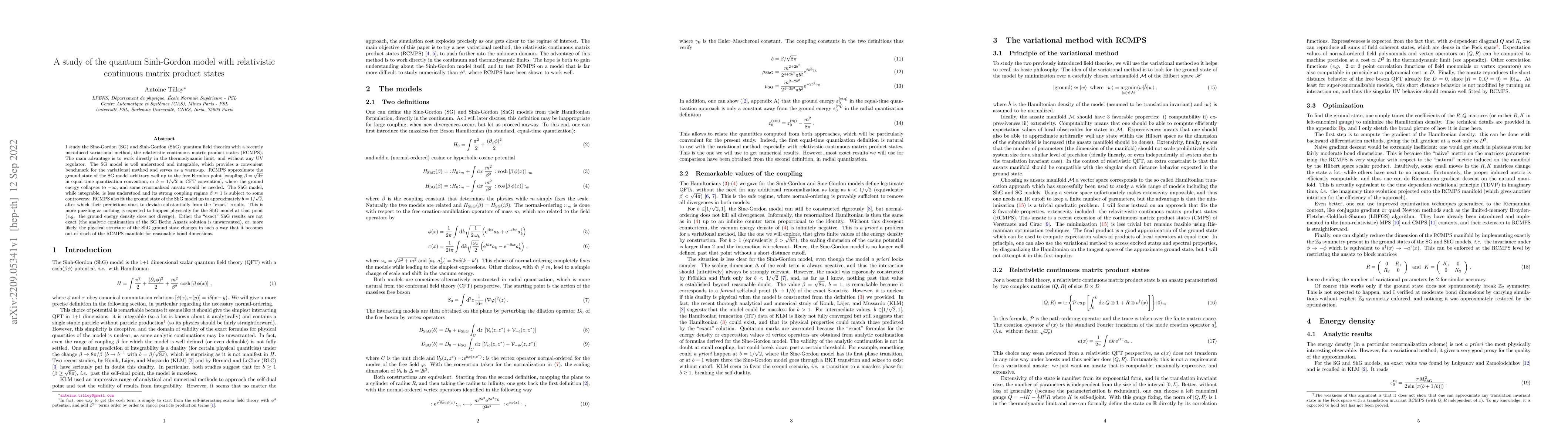 Thumbnail for A study of the quantum Sinh-Gordon model with relativistic continuous
  matrix product states