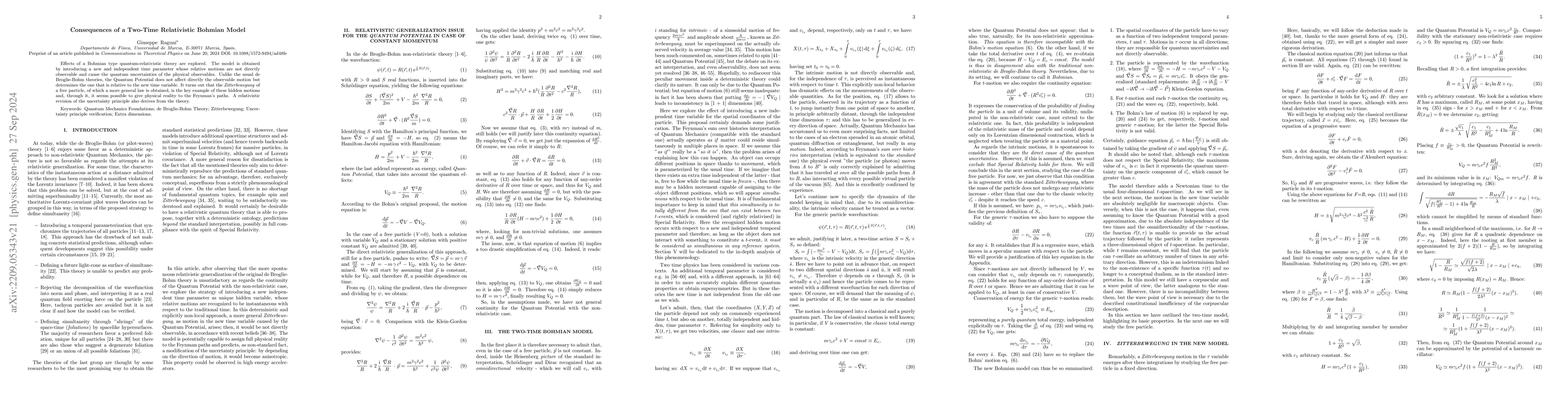 Thumbnail for Consequences of a Two-Time Relativistic Bohmian Model