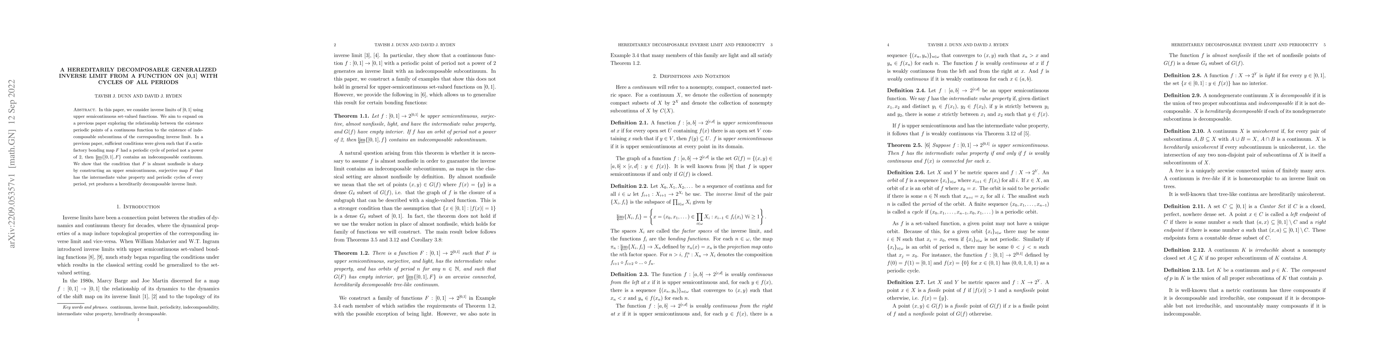 Thumbnail for A Hereditarily Decomposable Generalized Inverse Limit from a Function on
  [0,1] with cycles of all periods