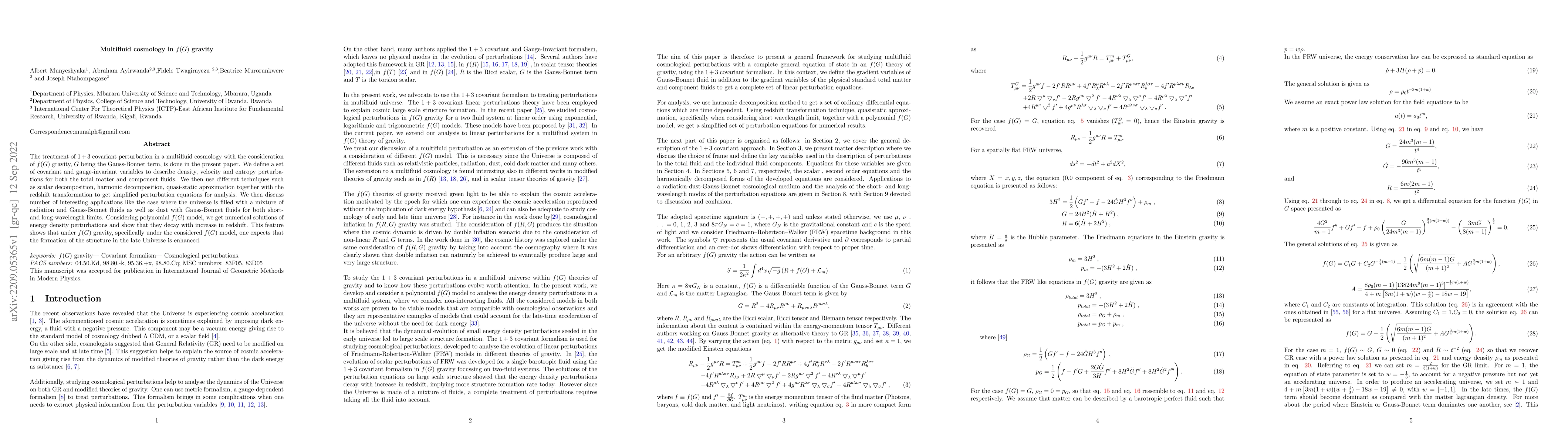 Thumbnail for Multifluid cosmology in f (G) gravity