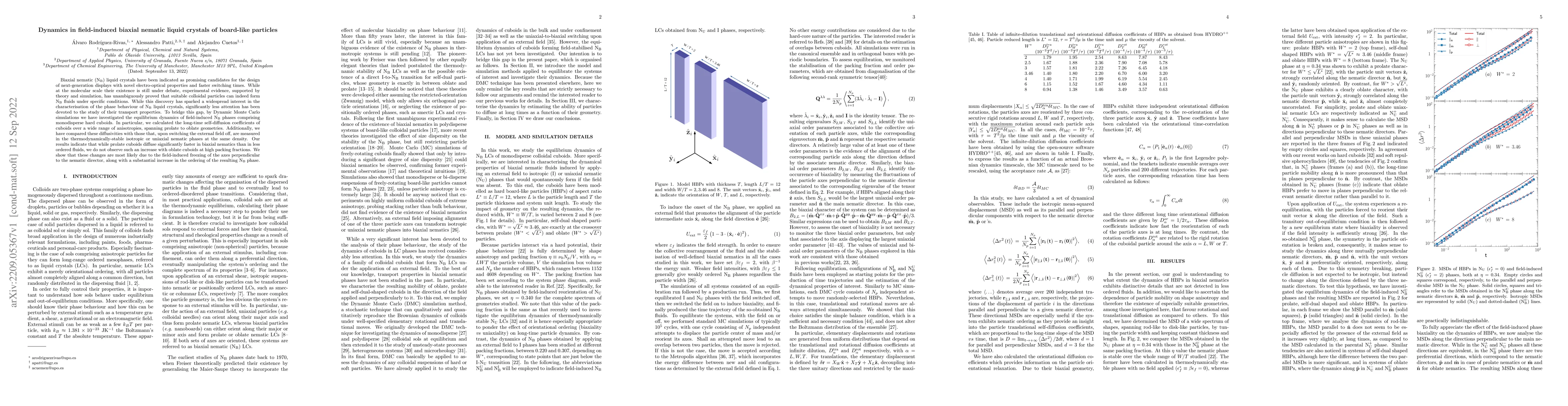 Thumbnail for Dynamics in field-induced biaxial nematic liquid crystals of board-like
  particles
