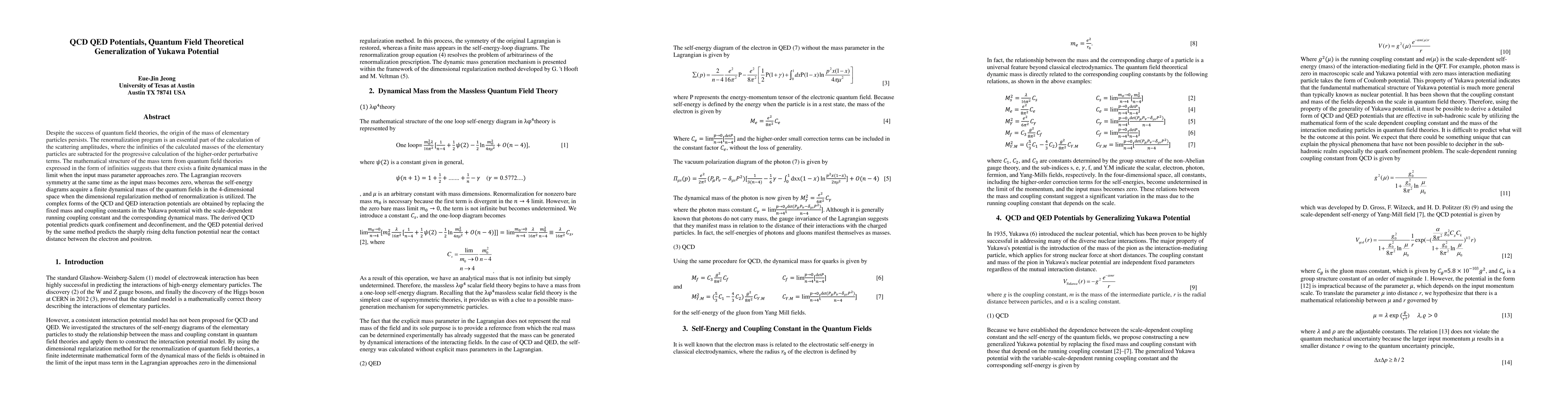 Thumbnail for QCD QED Potentials, Quantum Field Theoretical Generalization of Yukawa
  Potential