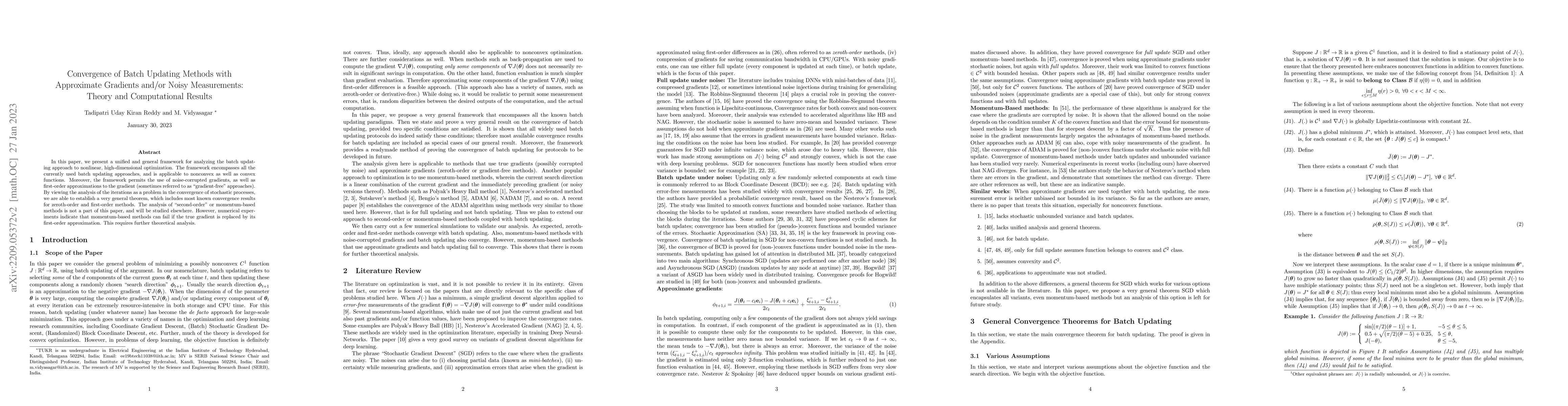 Thumbnail for Convergence of Batch Updating Methods with Approximate Gradients and/or
  Noisy Measurements: Theory and Computational Results