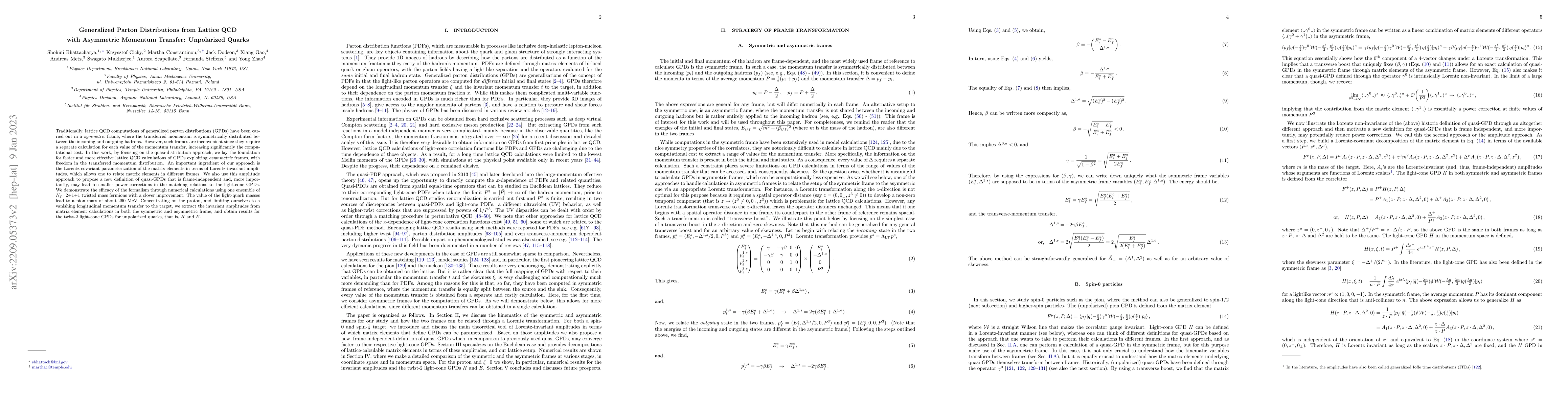 Thumbnail for Generalized Parton Distributions from Lattice QCD with Asymmetric
  Momentum Transfer: Unpolarized Quarks