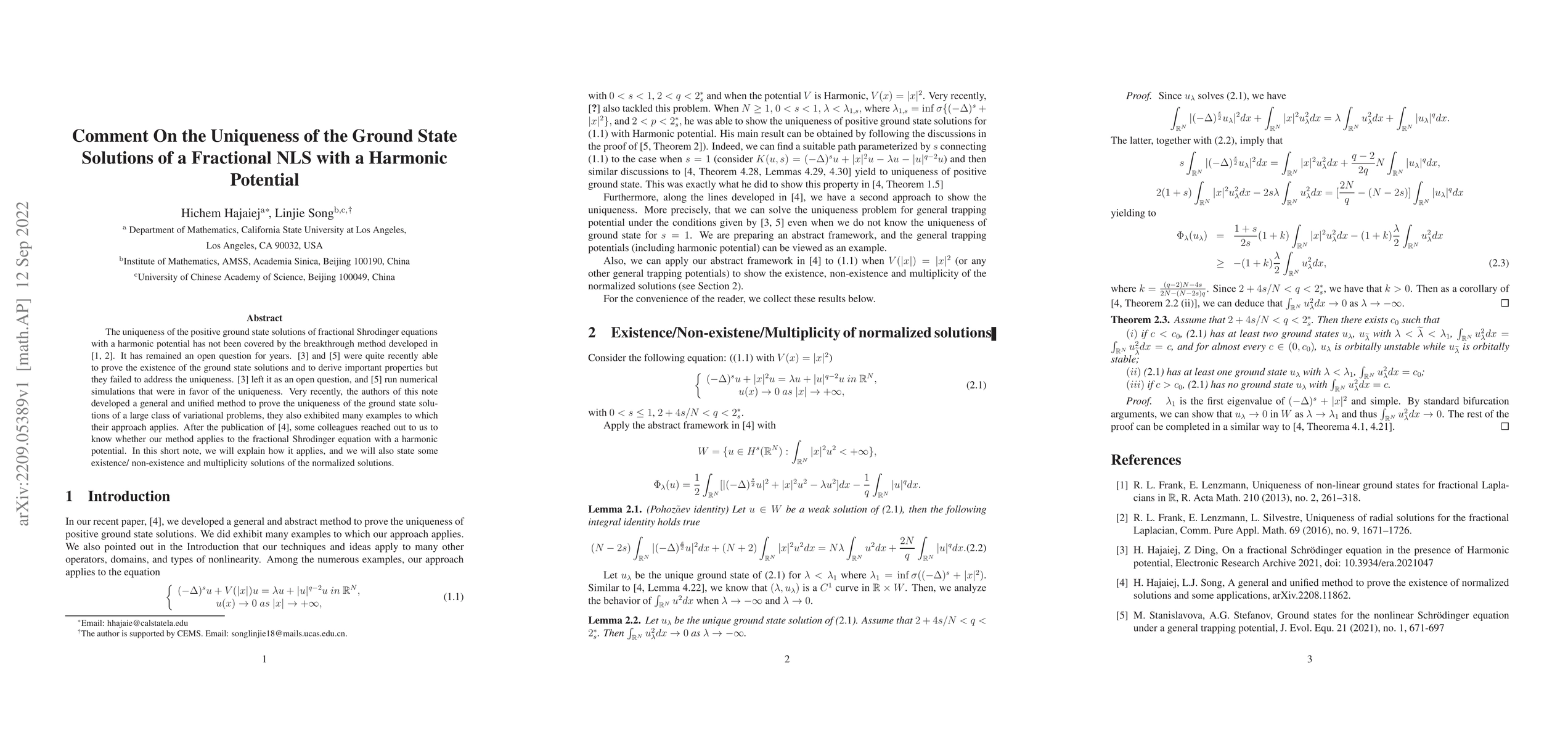 Thumbnail for Comment on the Uniqueness of the Ground State Solutions of a Fractional
  NLS with a Harmonic Potential