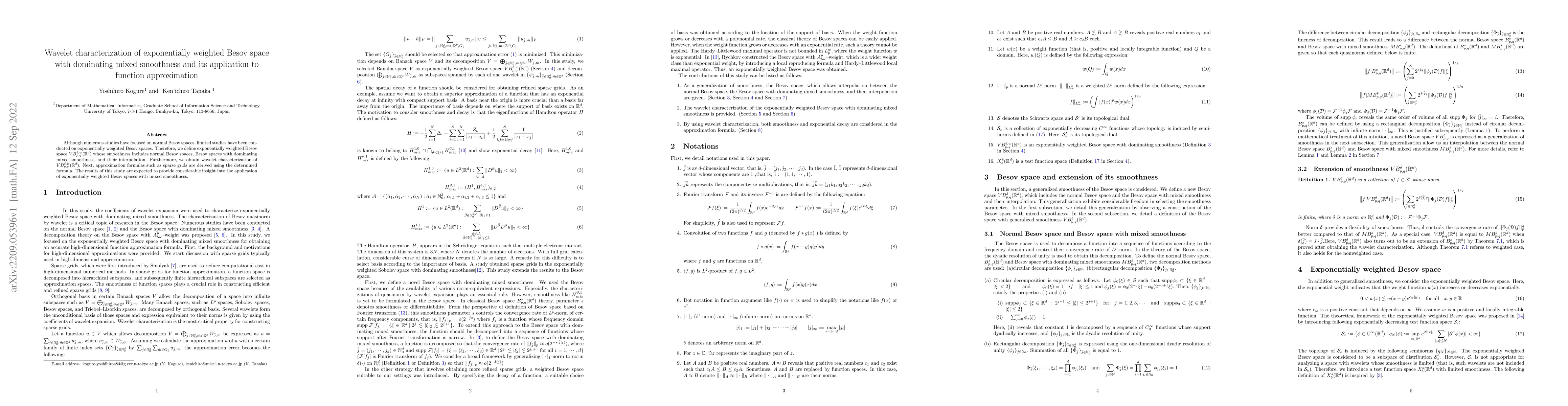 Thumbnail for Wavelet characterization of exponentially weighted Besov space with
  dominating mixed smoothness and its application to function approximation