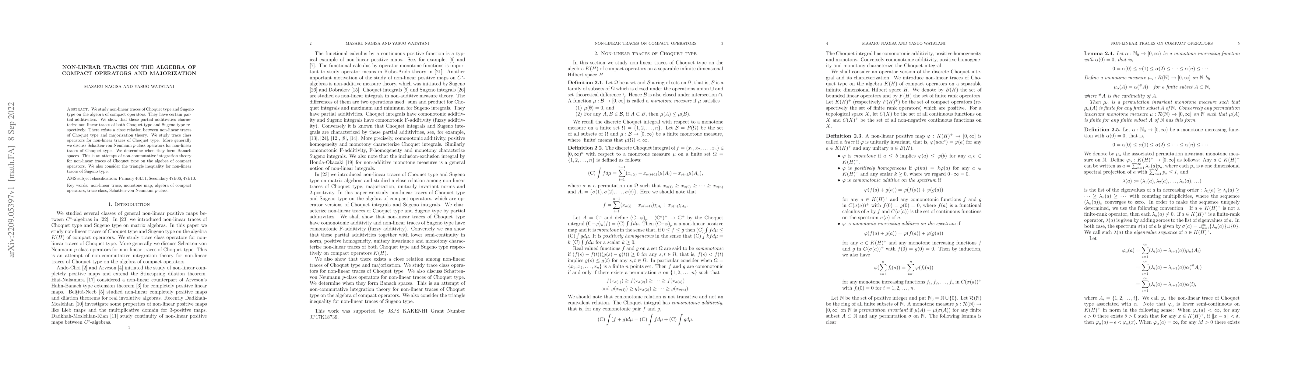 Thumbnail for Non-linear traces on the algebra of compact operators and majorization