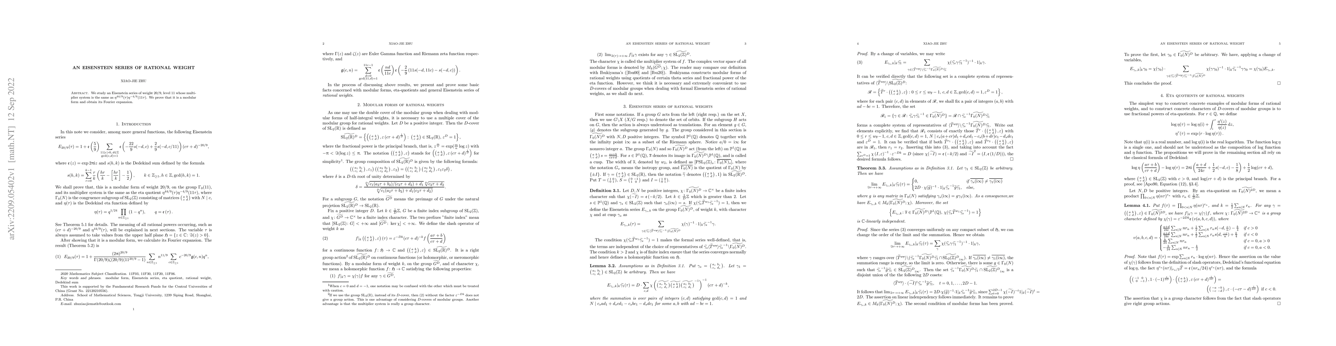 Thumbnail for An Eisenstein series of rational weight