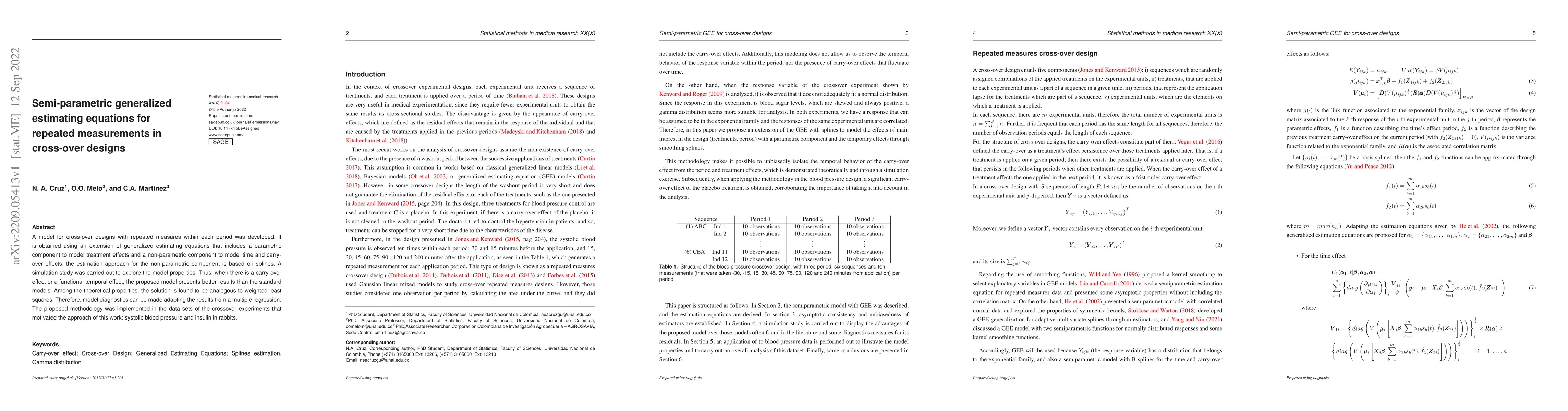 Thumbnail for Semi-parametric generalized estimating equations for repeated
  measurements in cross-over designs