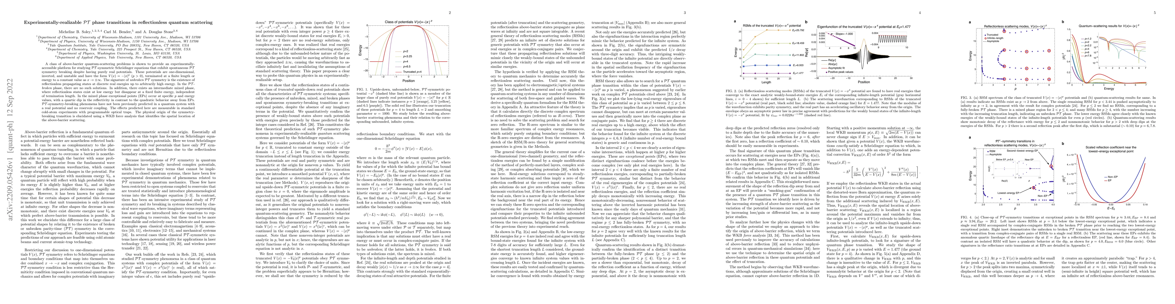 Thumbnail for Experimentally-realizable $\mathcal{PT}$ phase transitions in
  reflectionless quantum scattering