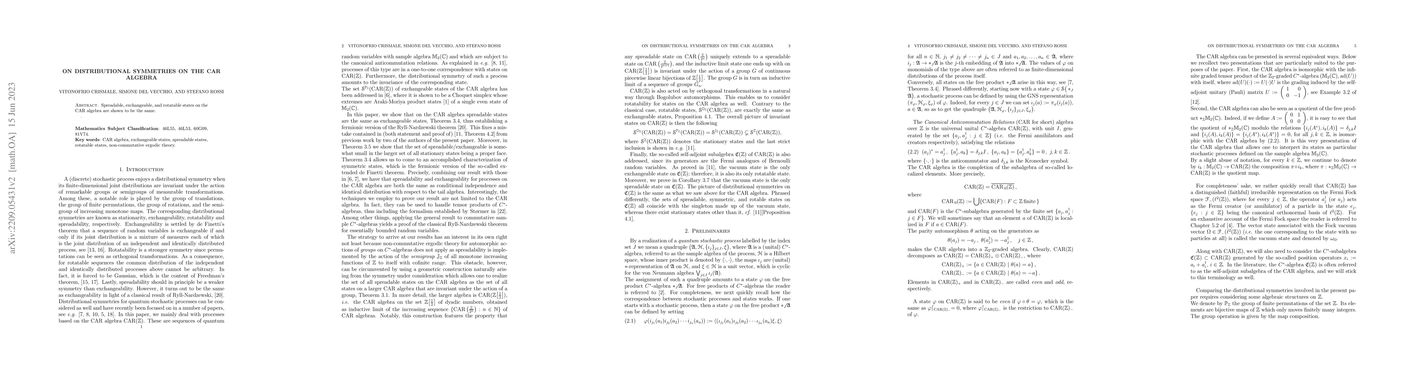 Thumbnail for On distributional symmetries on the CAR algebra