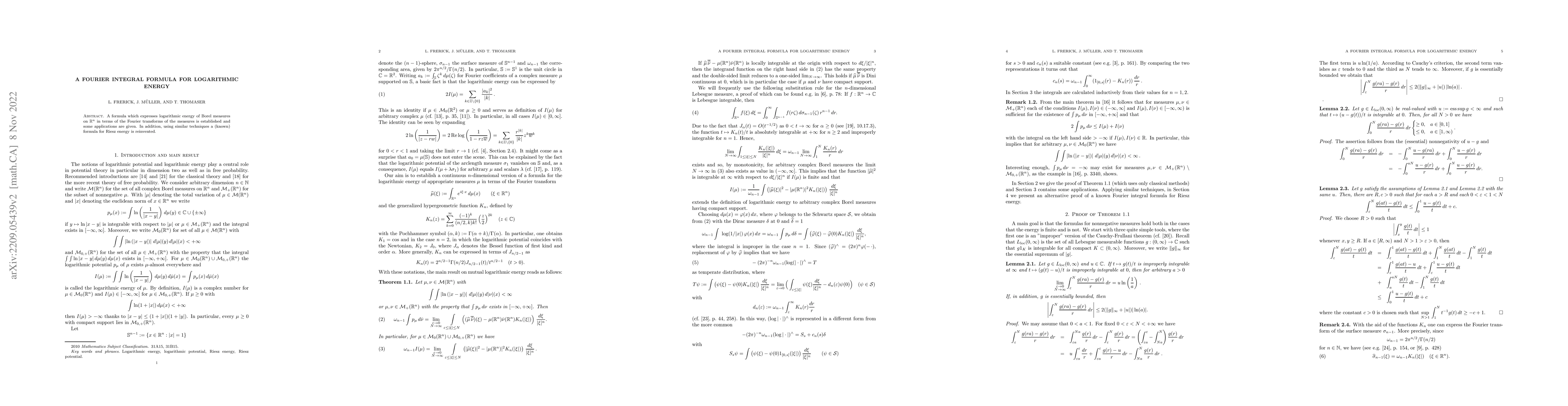 Thumbnail for A Fourier integral formula for logarithmic energy