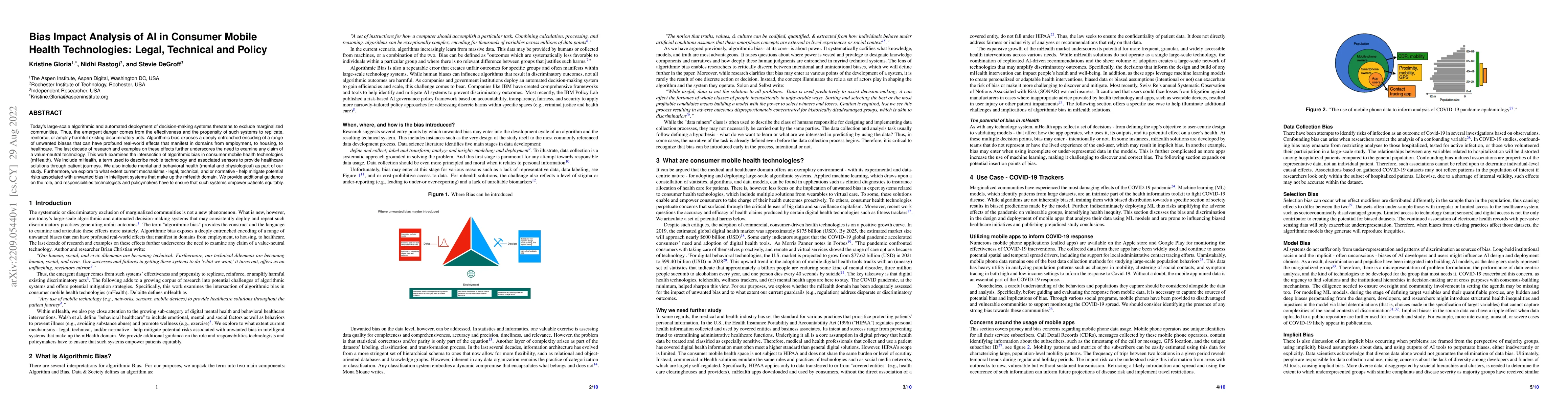 Thumbnail for Bias Impact Analysis of AI in Consumer Mobile Health Technologies:
  Legal, Technical, and Policy