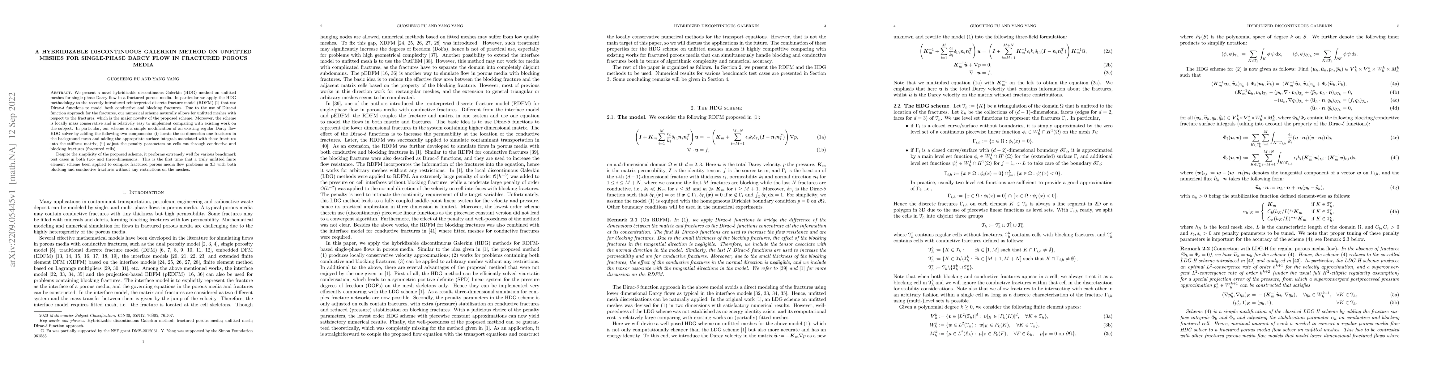 Thumbnail for A hybridizable discontinuous Galerkin method on unfitted meshes for
  single-phase Darcy flow in fractured porous media