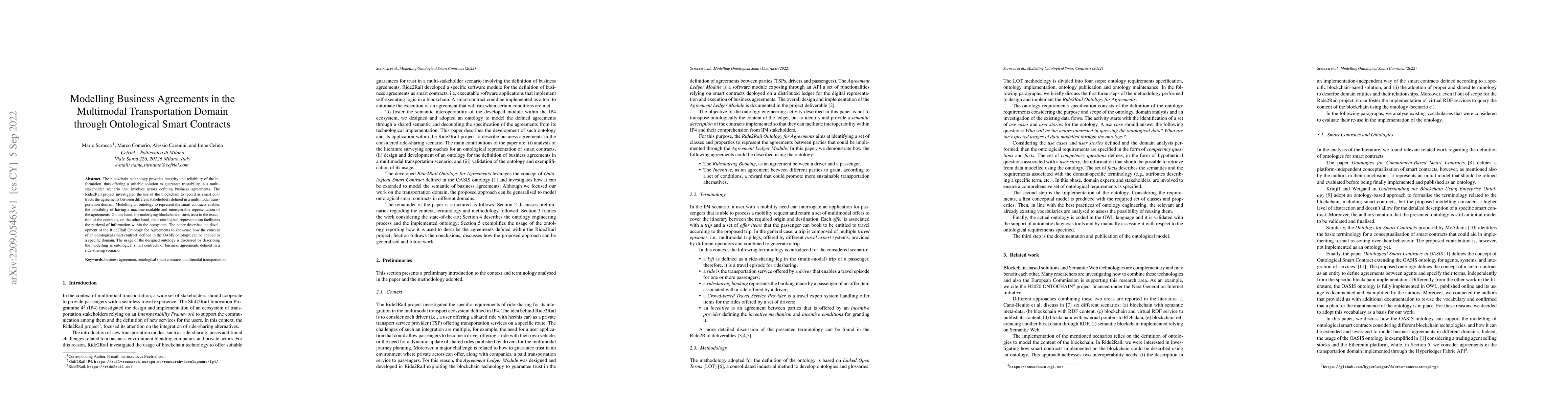Thumbnail for Modelling Business Agreements in the Multimodal Transportation Domain
  through Ontological Smart Contracts