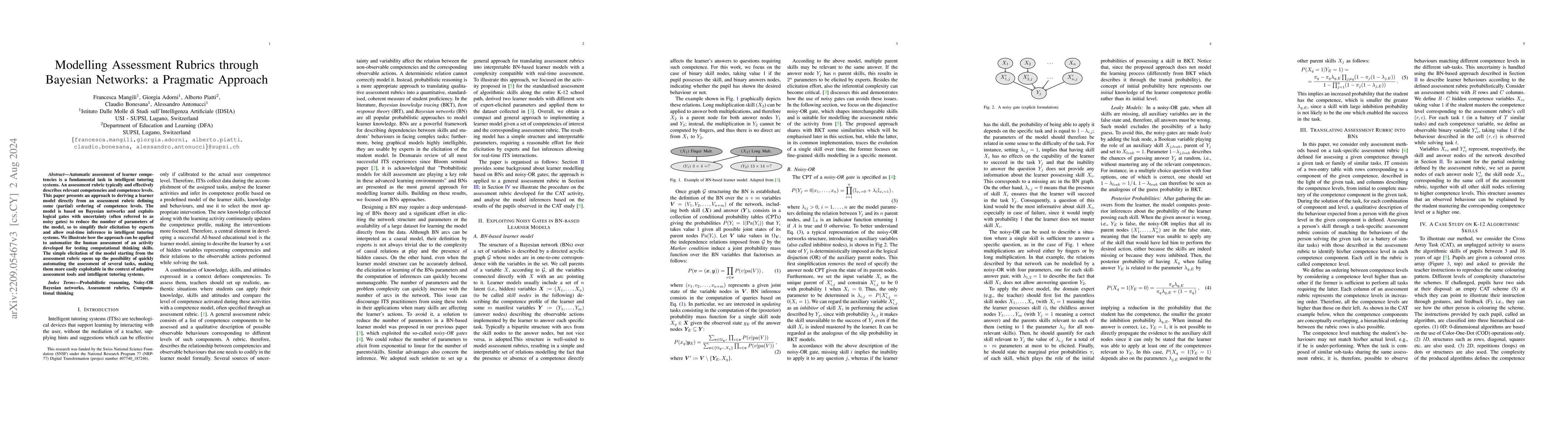 Thumbnail for Modelling Assessment Rubrics through Bayesian Networks: a Pragmatic
  Approach