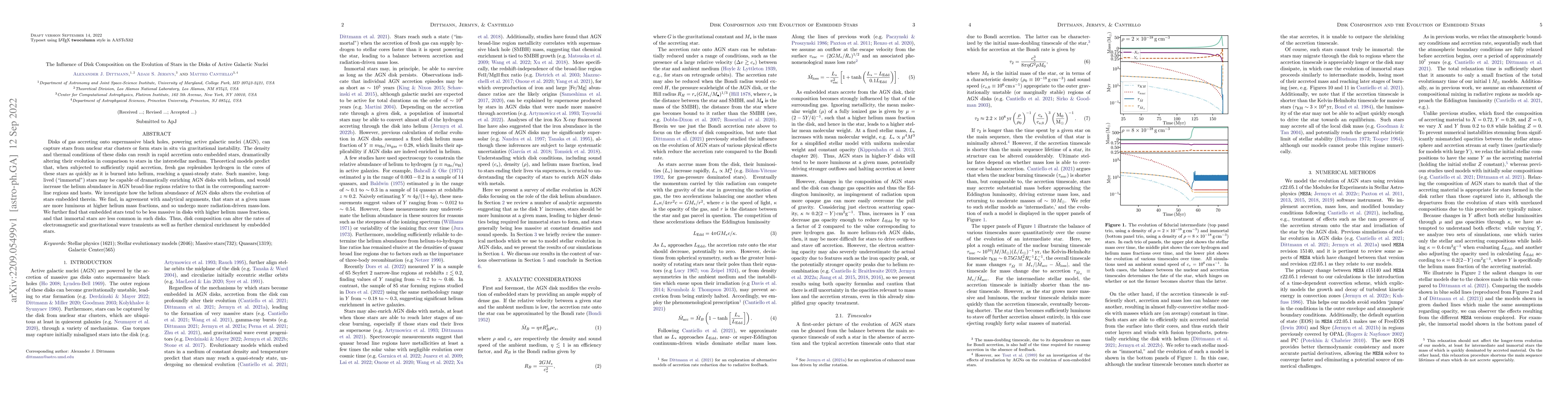 Thumbnail for The Influence of Disk Composition on the Evolution of Stars in the Disks
  of Active Galactic Nuclei