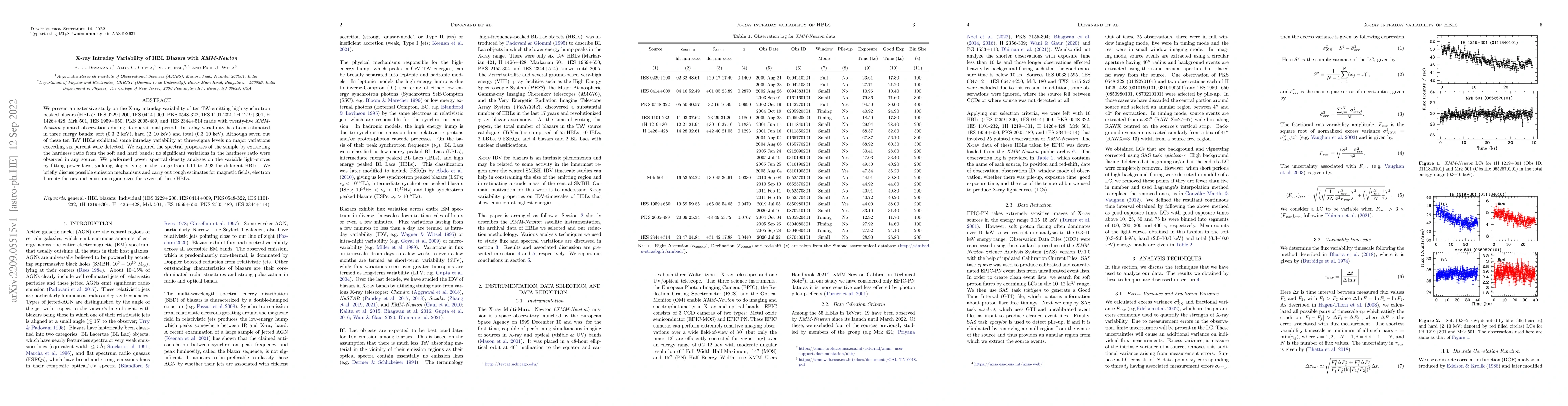 Thumbnail for X-ray Intraday Variability of HBL Blazars with XMM-Newton
