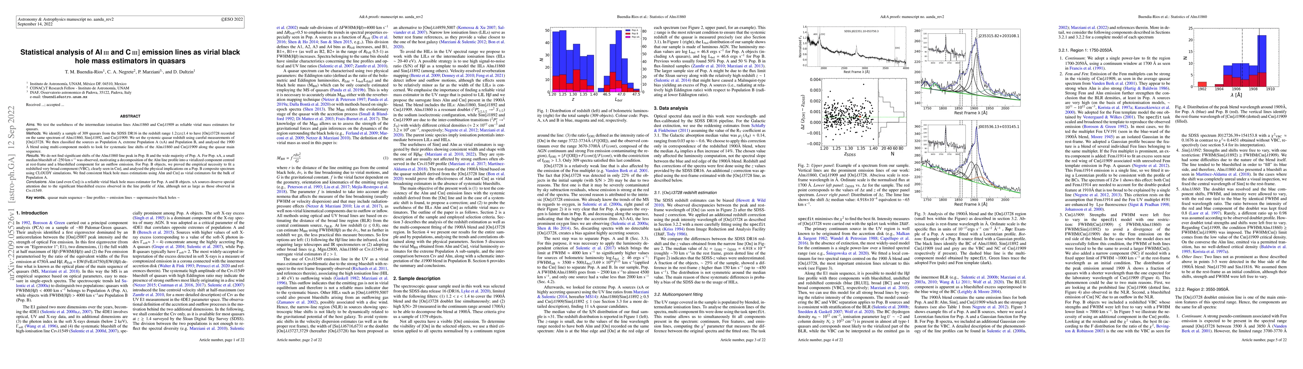 Thumbnail for Statistical analysis of AlIII 1860 and CIII] 1909 emission lines as
  virial black hole mass estimators in quasars