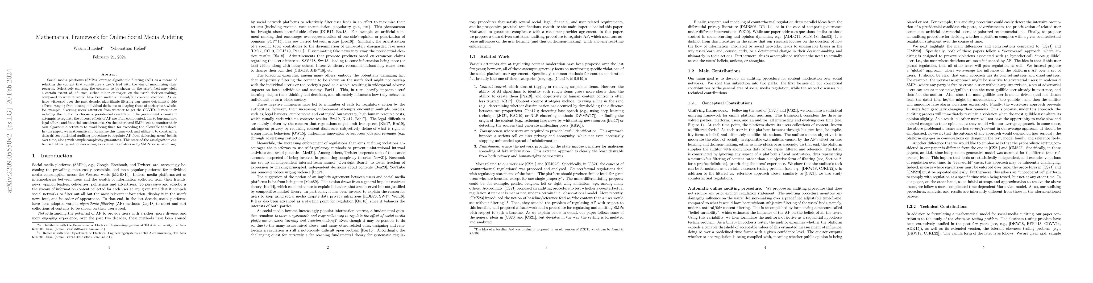 Thumbnail for Mathematical Framework for Online Social Media Auditing
