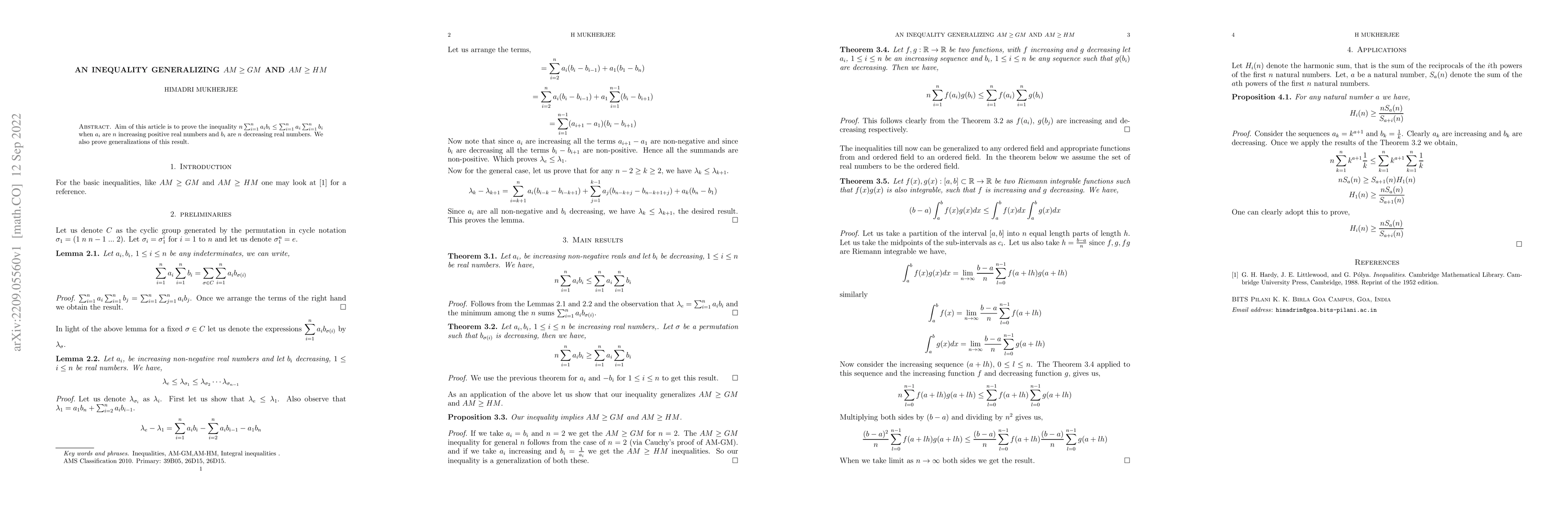 Thumbnail for An inequality generalizing $AM \geq GM$ and $AM \geq HM$