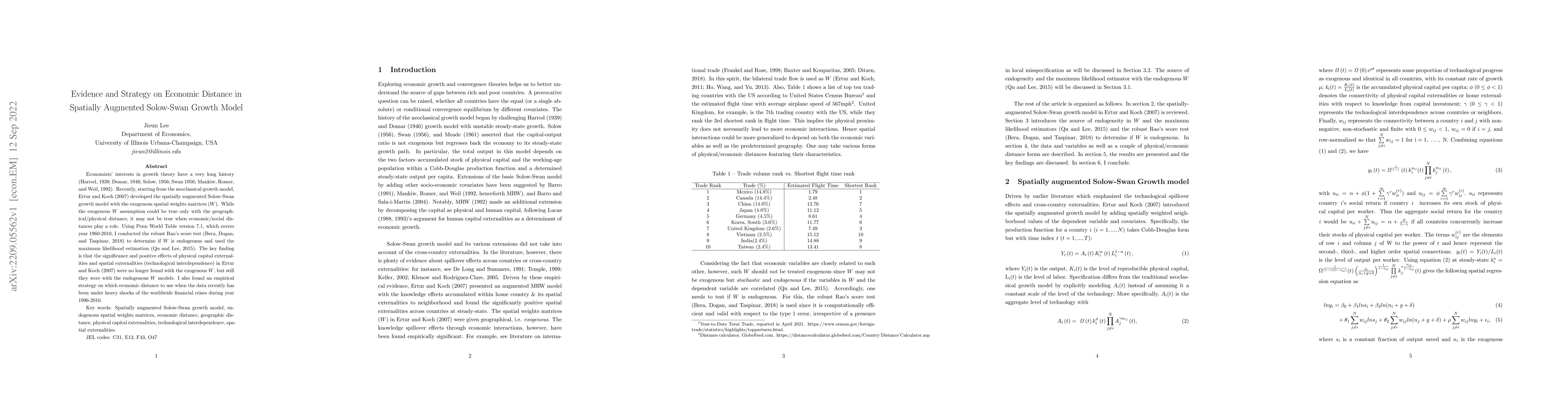Thumbnail for Evidence and Strategy on Economic Distance in Spatially Augmented
  Solow-Swan Growth Model