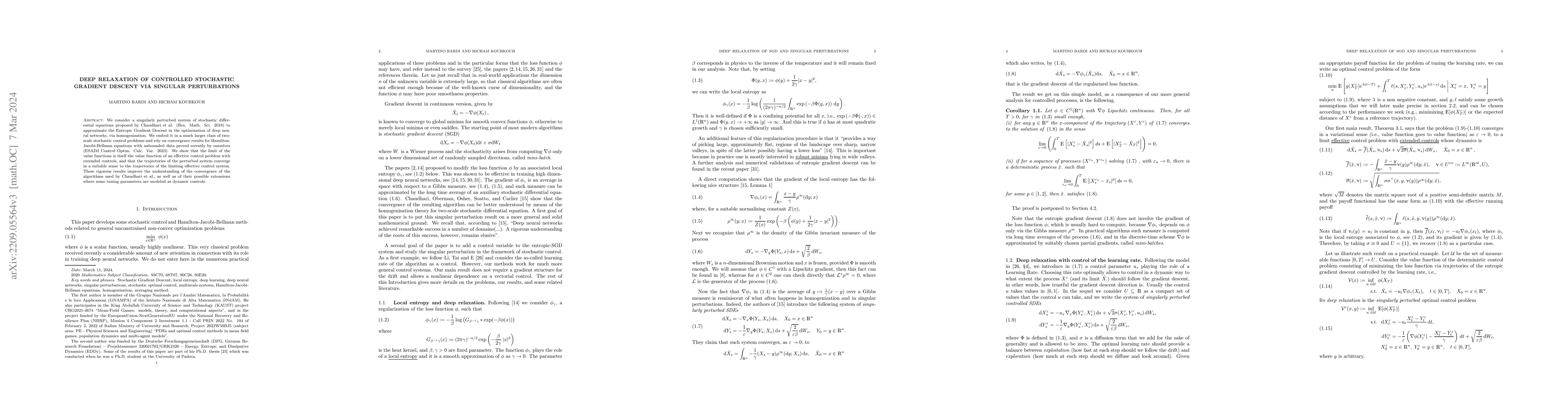 Thumbnail for Deep Relaxation of Controlled Stochastic Gradient Descent via Singular
  Perturbations