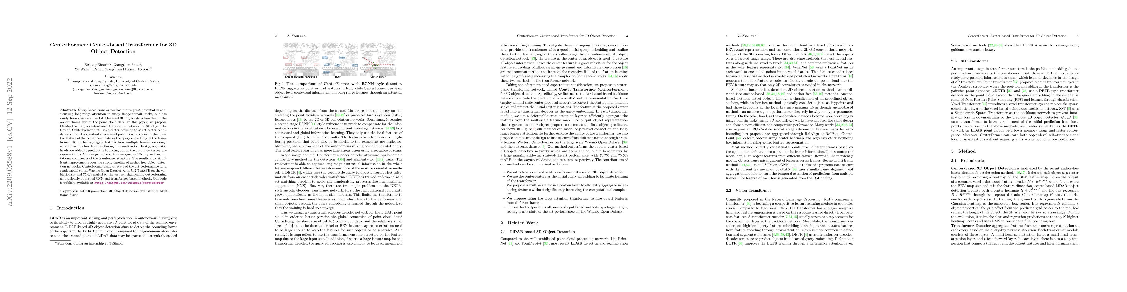 Thumbnail for CenterFormer: Center-based Transformer for 3D Object Detection