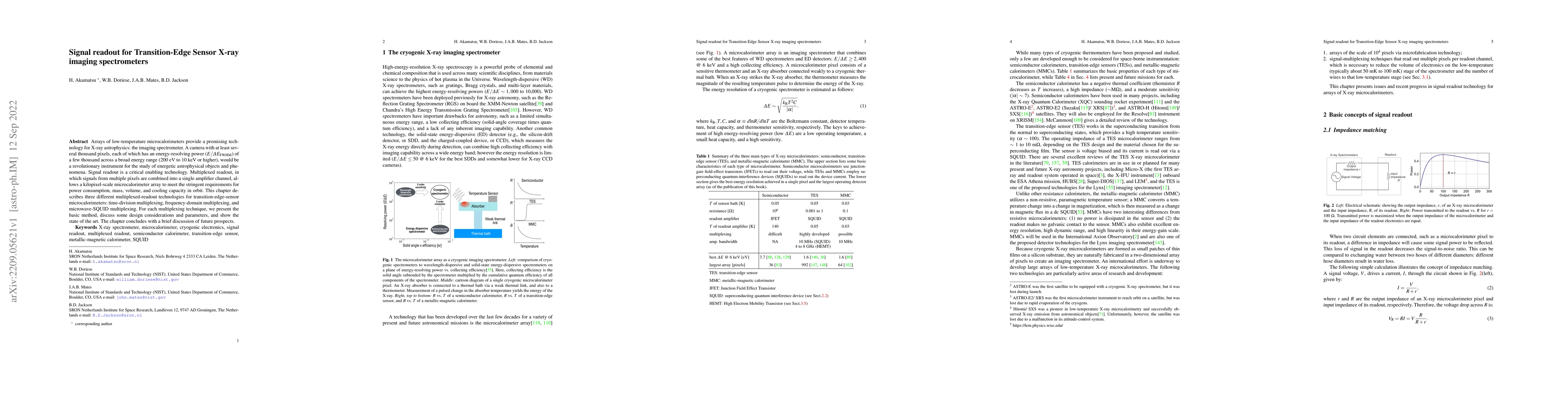 Thumbnail for Signal readout for Transition-Edge Sensor X-ray imaging spectrometers