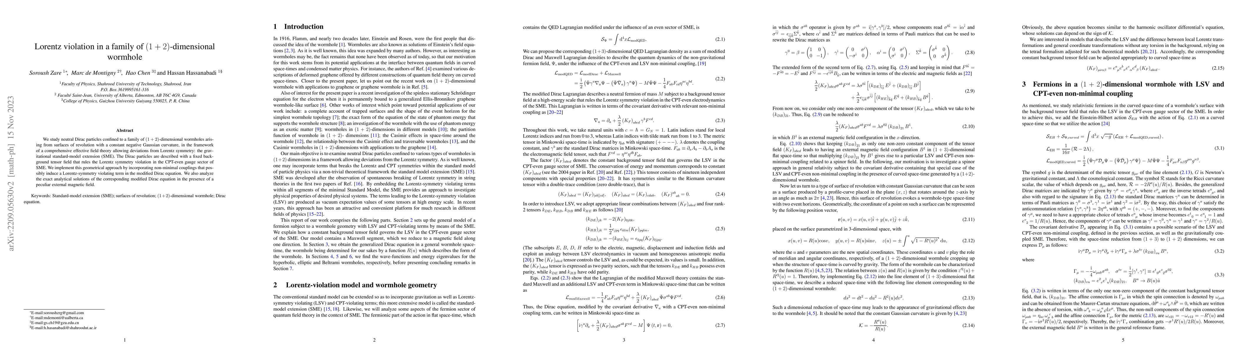 Thumbnail for Lorentz violation in a family of $(1+2)$-dimensional wormhole