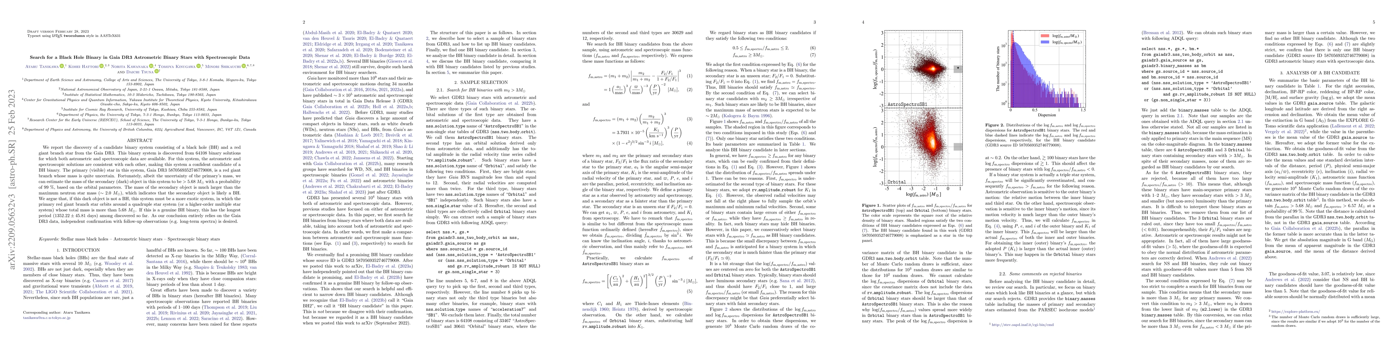 Thumbnail for Search for a Black Hole Binary in Gaia DR3 Astrometric Binary Stars with
  Spectroscopic Data