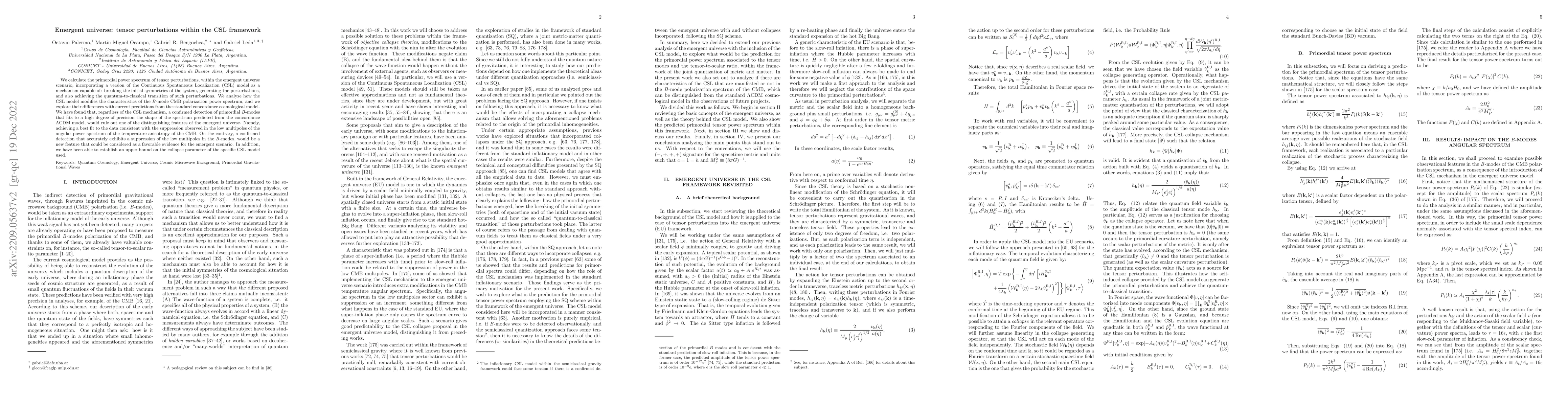 Thumbnail for Emergent universe: tensor perturbations within the CSL framework